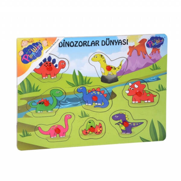 Ahşap Tutmalı Dinozor Dünyası Puzzle - 1